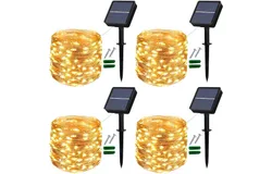 Solar String Lights, 4 Packs Total 22M 200 LED Solar Fairy Lights with 8 Modes, Waterproof Solar Lights for Outside Patio Yard Tree Wedding Christmas, Warm White
