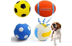 Dog Squeaky Ball for Dogs&comma;Squeaky Dog Ball Squeaky Dog Toys Interactive chew Sound Fetch Play Dog Squeaky Toys for Small Dogs or Cats&comma; Soccer Ball Volleyball Rugby Ball &lpar;Sports Balls-4 Pieces&rpar;