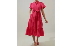 Sugarlips Bellucci Poplin Button Front Tiered Midi Dress In Pink