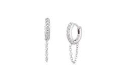 12&period;5Mm Diamond And White 14K Gold Huggies With Chain by eklexic