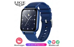 LIGE P56T Smart Hand Heart Rate Blood Pressure Monitoring Bluetooth Talk Remote Control Photo Watch-blue