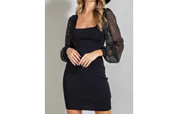 Ee&colon;some Sequin Sleeve Bodycon Dress In Black
