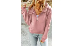 Sweet Lover Fashion Comfy Quarter Zip Kangaroo Pocket Hoodie In Pink