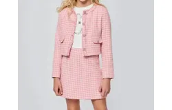Hannah Banana Girl&apos;s Houndstooth Jacket In Pink Multi