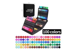 Children&apos;s paintbrushes water-based soft tip double-ended watercolor pencils color washable soft tip pen set 60&sol;72&sol;100&sol;120 color optional-100 color black pole CD pack