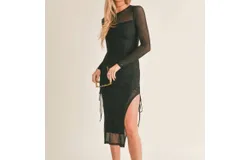 Sage The Label Lady Dynamite Side Ruched Midi Dress In Black