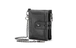 Men&apos;s Wallet with Chain Genuine Leather Bifold Purse Multifunctional Anti-Theft Multi-Card Wallet Card Coin Organizer with Snap