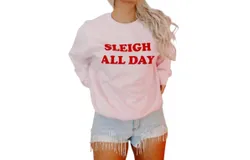 Mugsby Sleigh All Day Christmas Sweatshirt In Pink