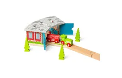 Bigjigs Rail Cobertizo triple de madera para motores&comma; incluye riel divisor