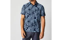 Billy Reid Short Sleeve Botanical Treme Block Shirt In Indigo