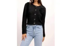 Central Park West Leo Rosette Cardigan In Black