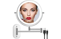 Rechargeable Wall Mounted Lighted Makeup Vanity Mirror 8 Inch Double Sided 1X 3X Magnifying Bathroom Mirror&comma; 3 Color Lighting&comma; Touch Screen Dimming&comma; Extended Arm 360 Rotation Shaving Light up Mirror