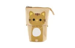 Cute Pencil Box Bag Retractable Design Canvas Pencil Case Cute Cat Pattern Fold Standing Holder Stationery Organizer Makeup Brush Tool Pouch Gift for Student Children Girls Supplies