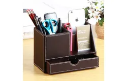 Desk storage box&comma; PU leather multifunctional storage box&comma; can store business cards&comma; pens&comma; pencils&comma; mobile phones&comma; stationery&comma; remote controls &lpar;black&rpar;