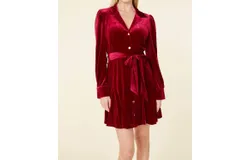 Dolce Cabo Velvet Belted Dress In Deep Red