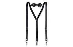 Mio Marino Men&apos;s Luster Y-Back Suspenders Bow Tie-Pitch Onyx-60