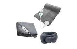 Pursonic Total Warmth & Comfort Bundle – Includes Electric Soft Microplush Heated Blanket Throw, Pursonic Electric Heating Pad & Portable Neck & Shoulder Massaging Wrap