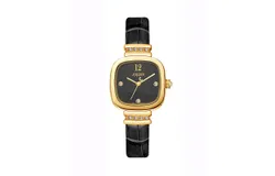 JULIUS Women&apos;s Watch&comma; Rhinestone Square Quartz Watch&comma; Waterproof Genuine Leather Elegant Compact Watch