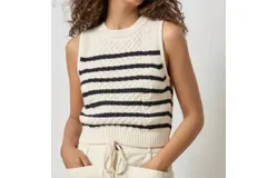 Lilla P Cropped Cable Tank Sweater In Striped