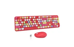 UBOTIE Colorful Computer Wireless Keyboards Mouse Combos&comma; Typewriter Flexible Keys Office Full-Sized Keyboard&comma; 2&period;4GHz Dropout-Free Connection and Optical Mouse &lpar;Red-polychrome&rpar;
