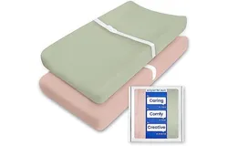 Changing Table Sheets  Premium Soft Pink Diaper Changing Pad Cover&comma; Ultra Stretchy Green Changing Table Cover Suit for Baby Boy and Baby Girl&comma; 2 Pack &lpar;Sage &plus; Blush&rpar;