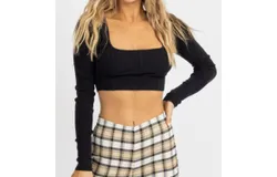 Emory Park Self Piping Knit Long Sleeve Crop In Black