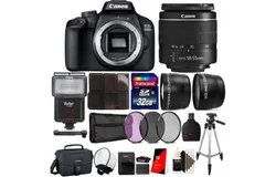 Canon EOS 3000D 18MP DSLR Camera &plus; 18-55mm lens &plus; 58mm Filter Kit &plus; Telephoto & Wide Angle Lens &plus; 32GB Memory Card &plus; Card Holder &plus; Reader &plus; Slave Flash &plus; Diffuser &plus; 50 Lens Tissue &plus; Case &plus; Tall Tripod &plus; 3pc Cleaning Kit