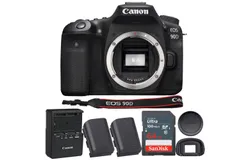 Canon EOS 90D 32&period;5MP Digital SLR Body Only &lpar;Refurbished&rpar; &plus; Vivitar CBE6NH 7&period;4V 2000mAh Li-ion Battery for Canon LP-E6NH &plus; SanDisk 64GB Ultra SDXC UHS I Memory Card