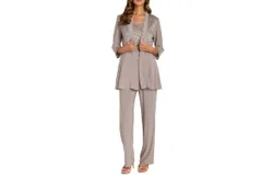 R&m Richards 2 Piece Lace Evening Pant Set In Mocha