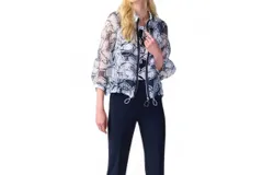 Joseph Ribkoff Organza Jacket With Camisole 2-Piece Set In Midnight Blue&sol;white