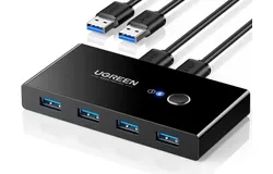 UGREEN USB 3&period;0 Switch Selector 2 Computers Share 4 USB 3&period;0 Ports KVM Switcher USB for PC Laptop Keyboard Mouse Printer Scanner One Button Switch Adapter with 2 Pack USB 3&period;0 Cables