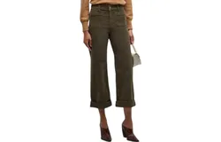 Frame 70&apos;s Cropped Wide Leg Pants In Rich Military