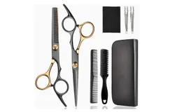 Hair Cutting Scissors Kit&comma; Fcysy Professional Barber Shears Set with Hair Scissors Thinning Shears-Goldblack&lpar;8 piece set&rpar;