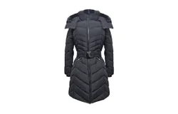 Michael Kors Women&apos;s Chevron Belted Scuba Coat With Removable Hood In Black