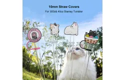 6 PCS Silicone Spill Stopper Set for Stanley Cup Straw Covers 30 oz &sol; 40 oz Tumbler Leak Proof Drink Stoppers Silicone Straw Stopper Caps for Stanley Cup Accessories-Cat