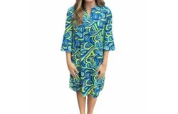 Erma’S Closet Swirl Print Dress In Blue&comma; Green And Yellow