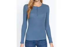 Active Basic Cheryl Henley Top In Steel Blue