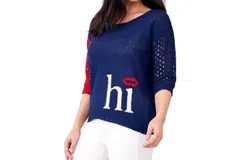 French Kyss Crochet Hi-Bye Crew In Blue
