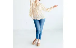 Grade & Gather Printed Chiffon Blouse In Cream