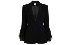 Cinq A Sept Women Lilac Vine Cheyenne Sequin Feather Trim Blazer Jacket Black