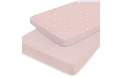Ely&OpenCurlyQuote;s & Co&period; Pack N Play&boxv;Playard&boxv;Portable Crib Sheet 2-Pack Combed&comma; 100&percnt; Jersey Cotton for Baby Girl &bsol;u2014 Rosewater Pink&comma; Pin Dots & Gingko Leaves