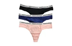 New Balance Women&apos;s 3-Pack Performance Underwear Eversoft Thong In Black&sol;blue&sol;peach Soda