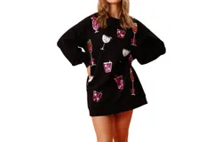 Fantastic Fawn Sequin Drink Dress In Black