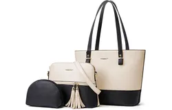 Bolsos de Mujer Bolso de Mano de PU Cuero&comma; Bolsa de Hombro Elegante&comma; Bolso Grande para Portatil&comma; Bolsa de Hombro Moda&comma; Bolso Tote para Trabajo&comma; Viaje&comma; Fiesta&comma; 3 Piezas Set