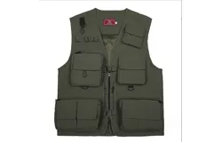 Multi-pocket waistcoat for men outdoor sports fishing journalist photography casual men&apos;s wear-green M size