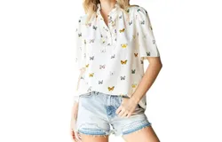 First Love Butterfly Short Sleeve Blouse In White