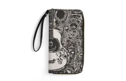 Vintage Guitar With Wings Wallet for Womens PU Leather Zip Around Wallers Clutch Wristlet Travel Long Purse