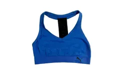 Puma Women&apos;s Racer Back Low Logo Sports Bra In Blue