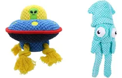Dog Toy&comma; Large Cute Plush Squid and Alien Squeaky Rope Toys 2 Pack Bundle for Puppy&comma; Small&comma; Middle&comma; Large Dogs&period; Interactive and Durable for Aggressive Chewers&period;