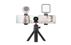 Multifunctional Smartphone Video Kit Including Universal Phone Tripod Mount with Dual Phone Holders 4 Cold Shoe Mounts &plus; Desktop Tripod for Vlog Live Streaming Oline Video Teaching Meeting